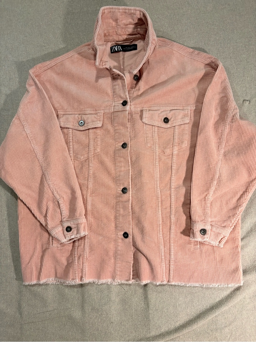 ZARA Women’s Oversized Ribbed Corduroy Jacket Raw Hem -Rose w/Pockets Large